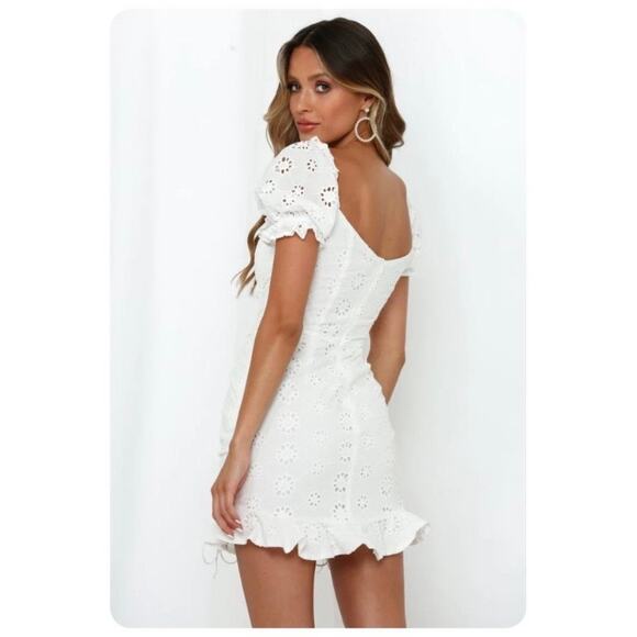 Hello Molly White Eyelet Saved By The Bell Mini Dress Sz.L/US 8 - Picture 5 of 16
